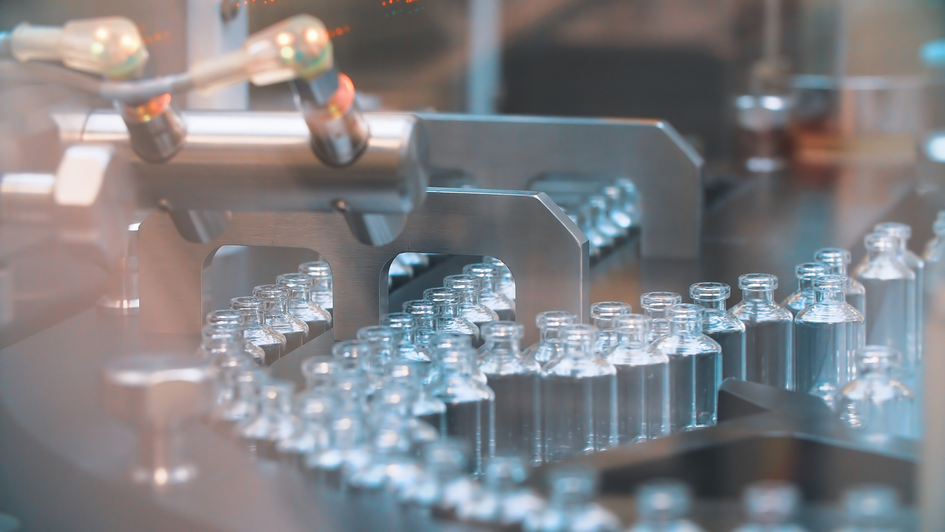 An image of vaccine vials in production