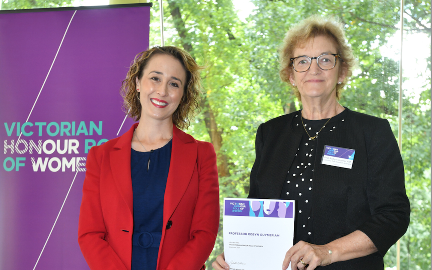 Gabrielle Williams, Victorian Government Minister for Women with Professor Robyn Guymer AM.