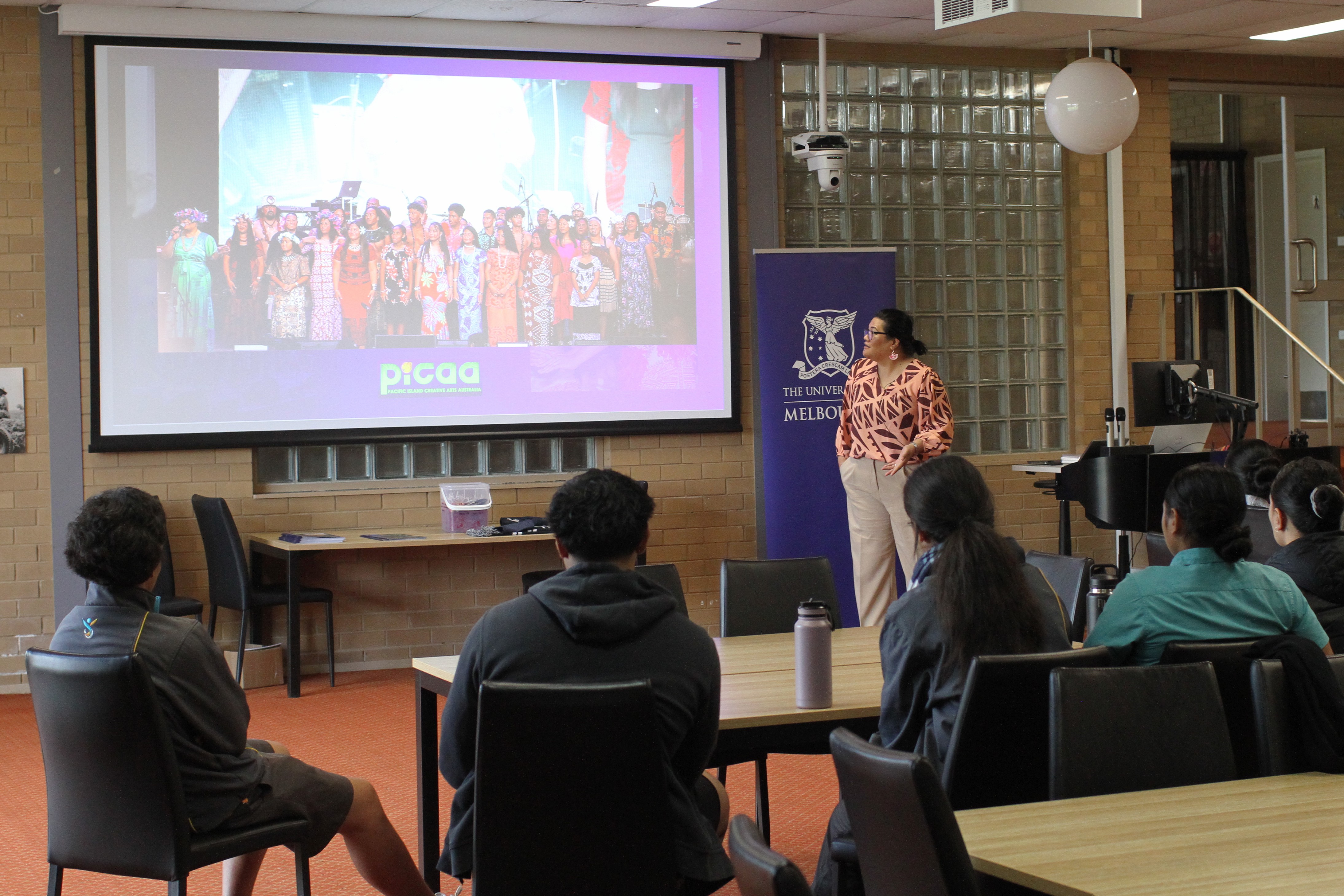 Oceania Institute Research Fellow Dr Rita Seumanutafa-Palala delivered a lecture on Performing Arts at the Vaka Pasifika Student Day at Dookie campus. Picture: Aun Ngo