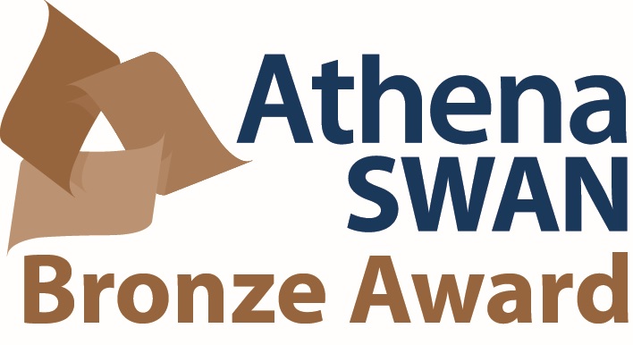 The Athena SWAN logo in bronze colour palette, with the text: Athena SWAN Bronze Award