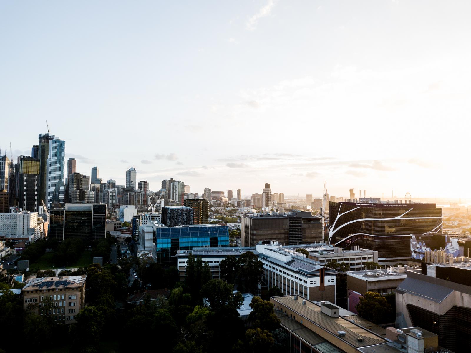 An aerial view of the Parkville Biomedical Precinct. 