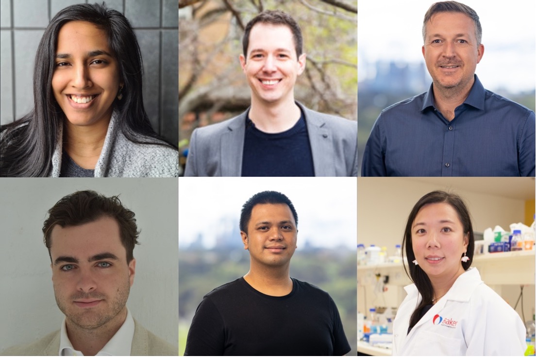 (L-R by row:) Dr Natasha de Alwis, Associate Professor Daniel Heath, Professor Andrew Murphy, Dr Luke Perry, Dr Mark Louis Vidallon, and Professor Xiaowei Wang