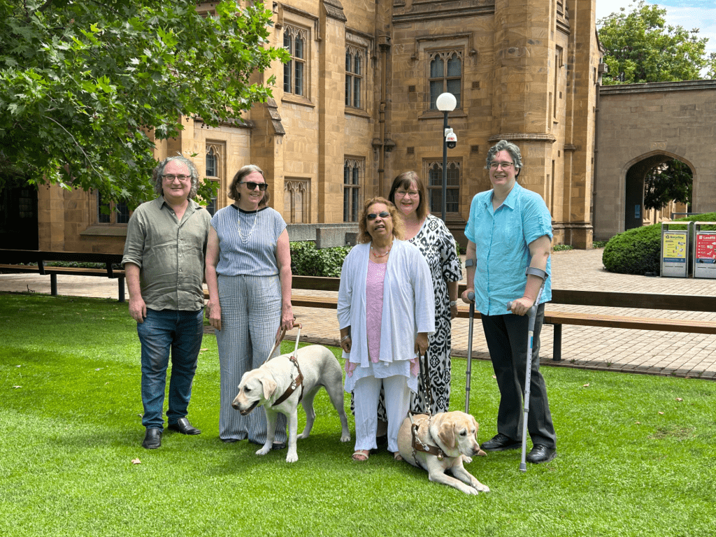 BlakAbility team (L-R), Professor Aaron Corn, Associate Professor Sheelagh Daniels-Mayes, Dr Aunty Roslyn Sackley, Dr Sharon Kerr, and Dr Anthea Skinner.