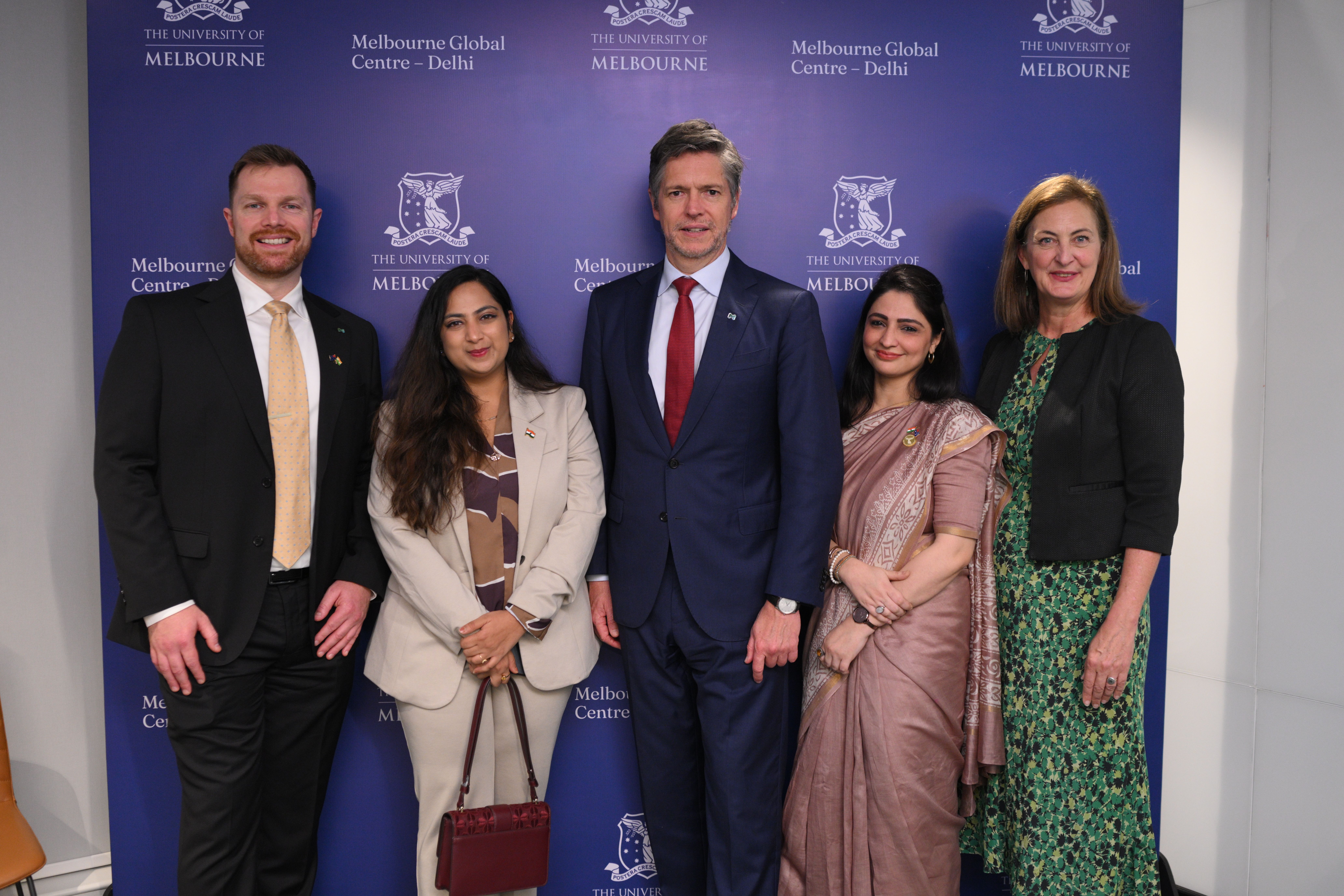 L-R: Andrew Rowse – Councillor City of Melbourne, Harshita Gupta Alumna University of Melbourne, Nick Reece Lord Mayor at City of Melbourne, Aalia Khan General Manager at the University of Melbourne's Global Centre Delhi, Michelle Wade Commissioner South Asia at Global Victoria, State Government of Victoria, Australia