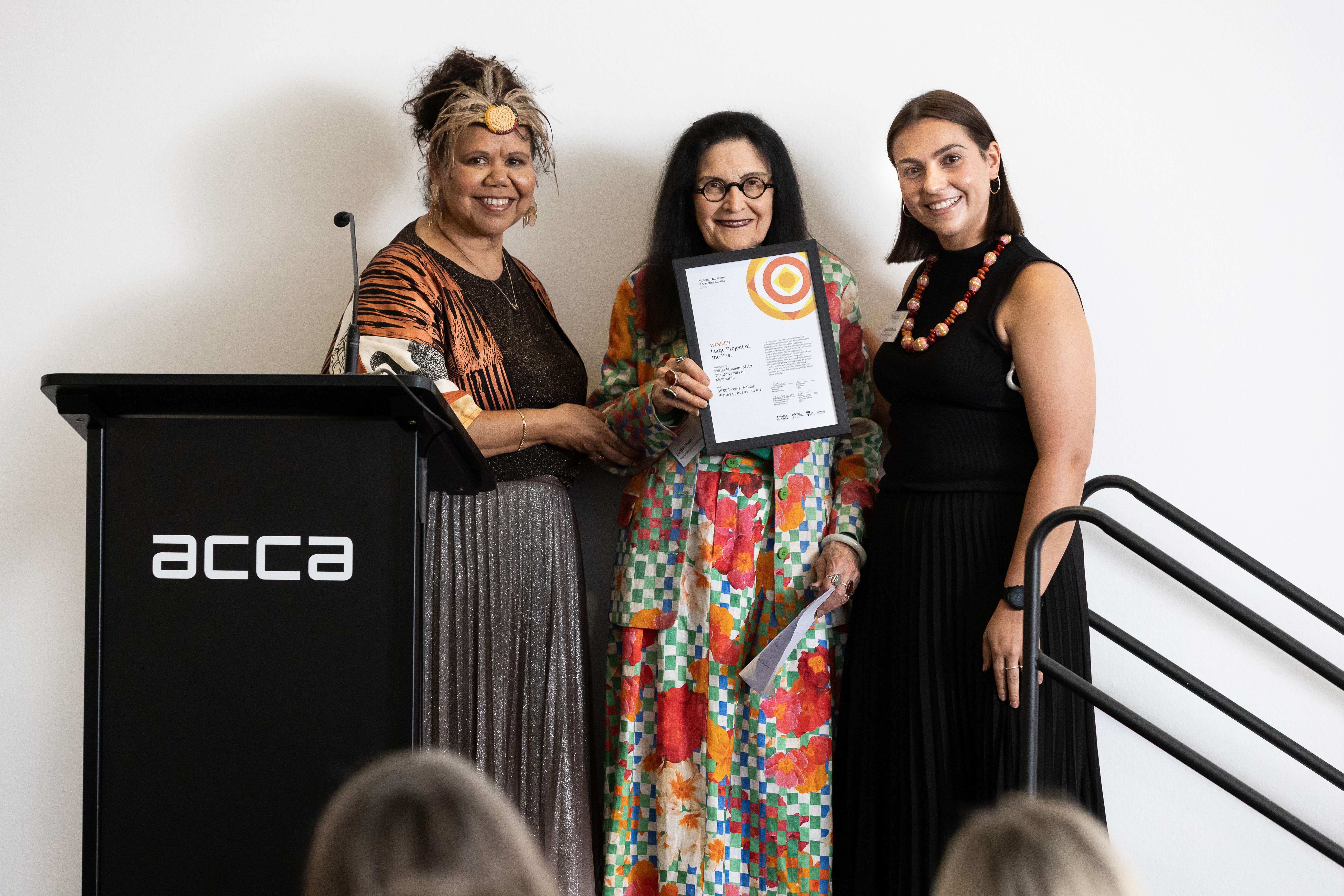  The Awards host Janty Blair with Senior Curator Judith Ryan and Associate Curator Shanysa McConville.