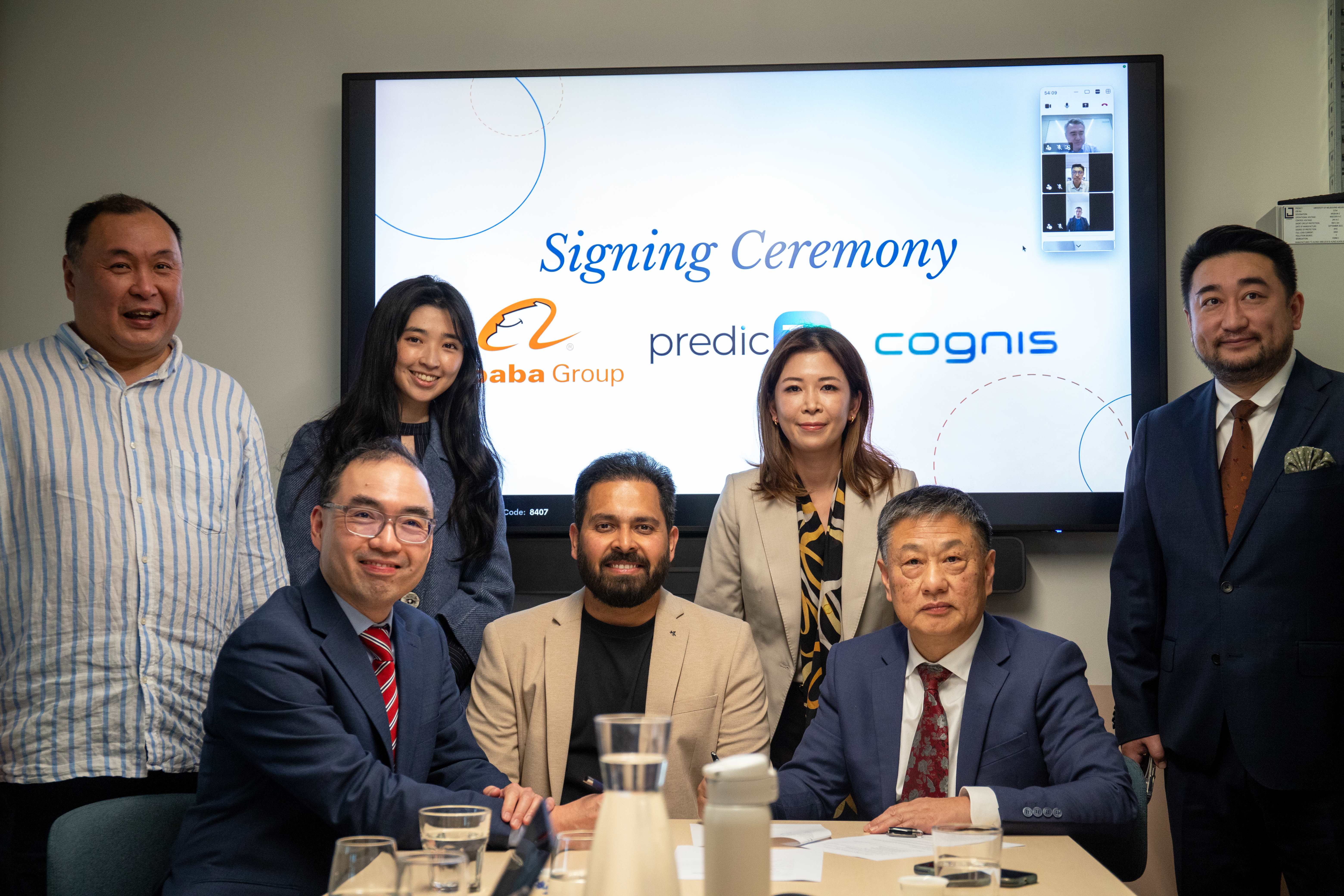 Justin Yeung, PredicTx Health (front left), Abhijeet Waykar, PredicTx Health (front middle), with representatives of Alibaba East China Co. Ltd. and Cognis Technology Pty Ltd.